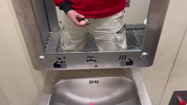 Risky wank in public toilet,..