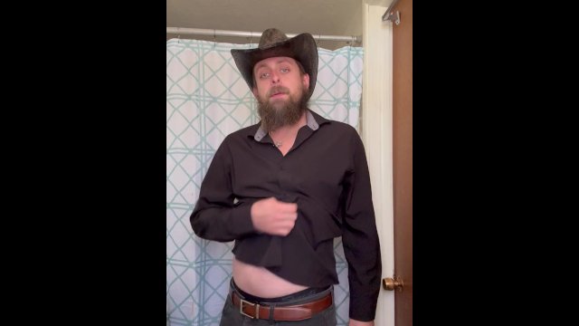 Clothed married cowboy cums..