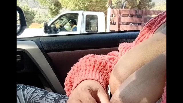 Flashing big tits in public