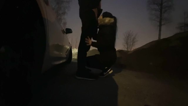 Sucking his dick on the..