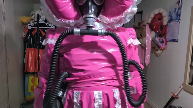 Pink PVC Sissy Bonnet Dress,..